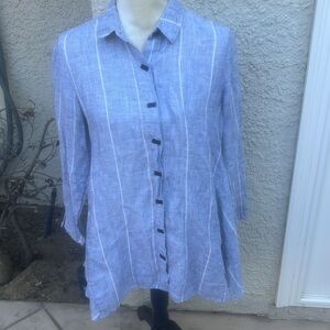 Habitat Clothes to Live In Linen Stripe Black Rectangle Button up Blouse Size XS